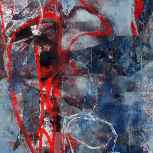 Die rote Linie - Mischtechnik - 29x41 cm.