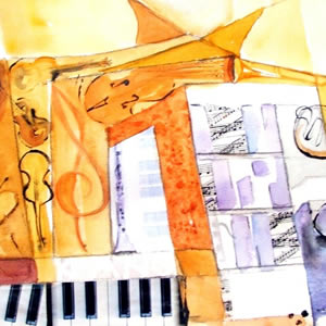 Philharmonisch - Aquarell/Collage - 56x54 cm.