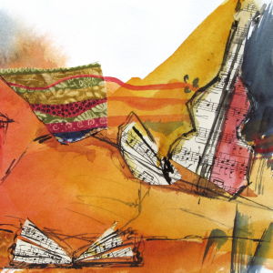 Patchwork Frau - Aquarell/Collage - 39x29 cm.