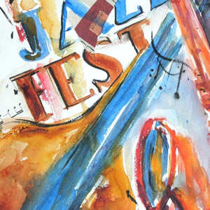 Jazzfest - Aquarell/Collage - 38x56 cm. 