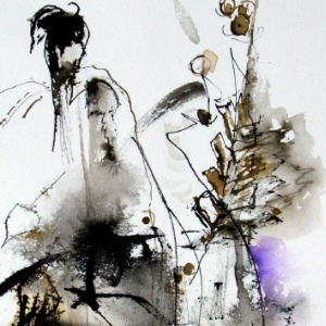 Inkflowers in a Vase - Tusche/Aquarell - 19x28 cm.