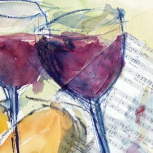 Nach der Vorstellung - Aquarell/Collage - 36x26 cm.