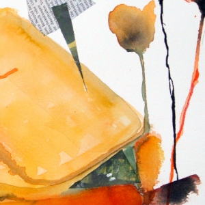 Bücher und Tulpen - Aquarell/Collage - 38x28 cm.