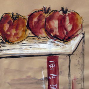 Auf dem Podest - Aquarell/Tusche - 34x47 cm.