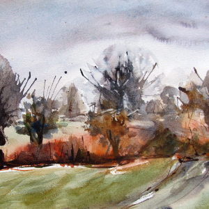 Frühmorgens in den Feldern - Aquarell - 38x28 cm.