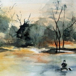 Auf der Spree - Aquarell - 50x25 cm.