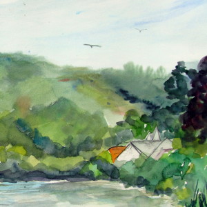 Der Weg am Fluss - Aquarell - 60x45 cm.