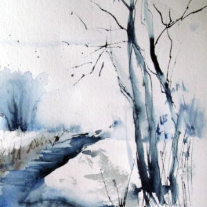 Klanglos kommt der Winter - Aquarell/Tusche - 25x32 cm.